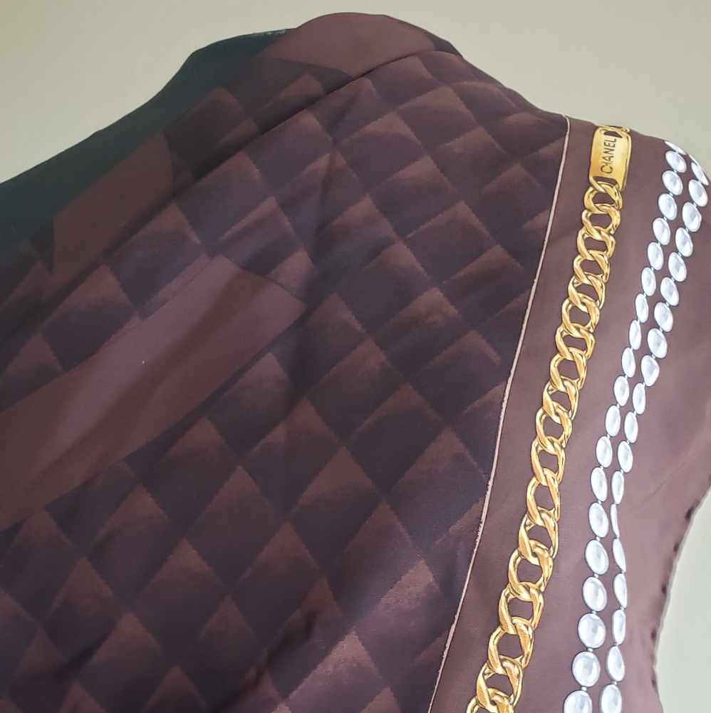 Chanel Brown & Gold Square Silk Scarf - Picture 2 of 9